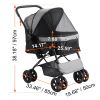 Pet Stroller, 4 Wheels Dog Stroller Rotate with Brakes, 44lbs Weight Capacity, Puppy Stroller with Reversible Handlebar, Storage Basket and Zipper, f