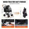 Pet Stroller, 4 Wheels Dog Stroller Rotate with Brakes, 44lbs Weight Capacity, Puppy Stroller with Reversible Handlebar, Storage Basket and Zipper, f