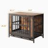 Dog Crate Furniture, Wooden Dog Crate Table, 32.8" Dog Kennel with 2 Sliding Doors and Thick Iron Door Frame, Decorative Pet Crate House for Medium/S