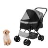 Pet Stroller, 4 Wheels Dog Stroller Rotate with Brakes, 44lbs Weight Capacity, Puppy Stroller with Reversible Handlebar, Storage Basket and Zipper, f