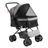 Pet Stroller, 4 Wheels Dog Stroller Rotate with Brakes, 44lbs Weight Capacity, Puppy Stroller with Reversible Handlebar, Storage Basket and Zipper, f