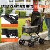 Pet Stroller, 4 Wheels Dog Stroller Rotate with Brakes, 44lbs Weight Capacity, Puppy Stroller with Reversible Handlebar, Storage Basket and Zipper, f