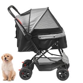 Pet Stroller, 4 Wheels Dog Stroller Rotate with Brakes, 44lbs Weight Capacity, Puppy Stroller with Reversible Handlebar, Storage Basket and Zipper, f