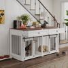 63'' Large Dog Crate Furniture for Double Dog, Wooden Dog Kennel with 2 Drawers,Divider and Sliding Door, Water Resistant Indoor Pets Furniture Style