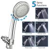 Handheld Shower Head Stainless High Pressure 5 Spray Settings Massage Spa Showerhead Chrome Face with Check Valve 5ft Steel Hose Adjustable Angle Bra