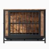 Dog Crate Furniture, Wooden Dog Crate Table, 32.8" Dog Kennel with 2 Sliding Doors and Thick Iron Door Frame, Decorative Pet Crate House for Medium/S