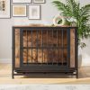 Dog Crate Furniture, Wooden Dog Crate Table, 32.8" Dog Kennel with 2 Sliding Doors and Thick Iron Door Frame, Decorative Pet Crate House for Medium/S