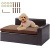 Pet Sofa, Dog Couch for Medium-Sized Dogs and Cats, Soft Leather Dog Sofa Bed, 110 lbs Loading Cat Sofa, Black