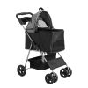 Pet Stroller, 4 Wheels Dog Stroller Rotate with Brakes, 35lbs Weight Capacity, Puppy Stroller with Detachable Carrier, Storage Basket and Cup Holder,