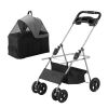 Pet Stroller, 4 Wheels Dog Stroller Rotate with Brakes, 35lbs Weight Capacity, Puppy Stroller with Detachable Carrier, Storage Basket and Cup Holder,