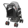 Pet Stroller, 4 Wheels Dog Stroller Rotate with Brakes, 44lbs Weight Capacity, Puppy Stroller with Reversible Handlebar, Storage Basket and Zipper, f