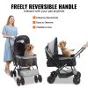Pet Stroller, 4 Wheels Dog Stroller Rotate with Brakes, 44lbs Weight Capacity, Puppy Stroller with Reversible Handlebar, Storage Basket and Zipper, f