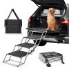Dog Stair for Cars, Wide 4-step Dog Car Steps, Folding Dog Car Ramp with Nonslip Surface, Portable Pet Steps Lightweight Aluminum for Car, SUV and Tr