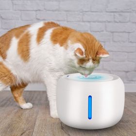 2.5L 84.54OZ Pet Water Fountain Smart Pet Drinking Fountain with LED Light 7 Pack Replaceable Filters Water Level Quiet Pump Dry-Run Protection Cat D (Color: White)
