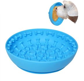 Pet Dog Slow Bowl Feeder Bowls with Suction Cup, Interactive for Boredom Anxiety Reduction, Distractor Toy, Preventing Choking Healthy Bone Design Bo (Color: Blue)