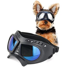Dog Glasses for Small Breed Dog Goggles Dog UV Sunglasses Windproof Snowproof for Long Snout Dogs Mask with Soft Frame Adjustable Straps Black for Sm (Color: Black with Silver lens)