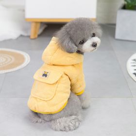 Dog warm clothing; Autumn and winter clothes New cotton padded clothes Teddy pet clothes Winter plush corduroy pull loop two leg cotton padded clothe (colour: Starter - Yellow, size: S)